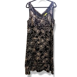 Sigrid Olsen Black & White Floral Sleeveless Spring Silk & Velvet Trim Dress- 16